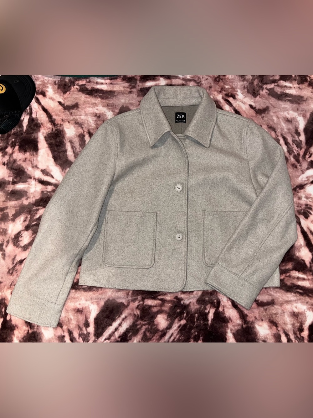 Zara Light Gray Wool-Blend Cropped Pea Coat